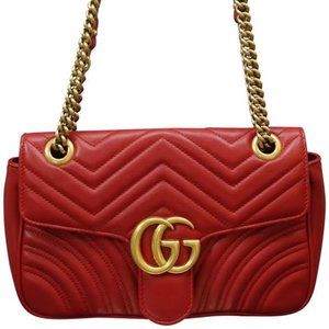 Gucci Marmont Small Matelasse Red Calfskin Shoulder Bag-100% Authentic